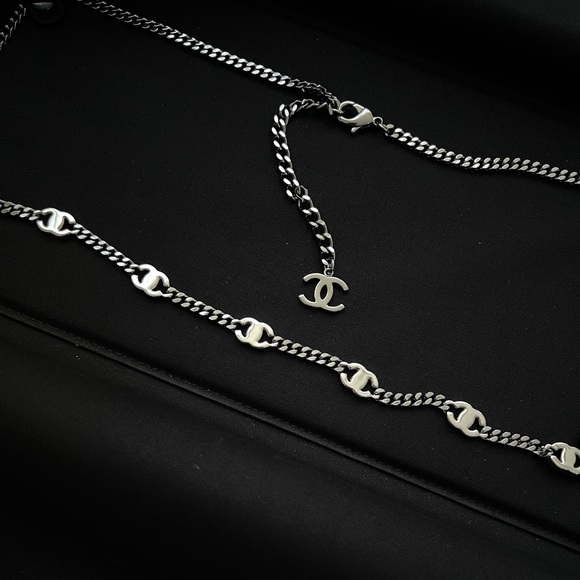 Auth Chanel 21A Crystal CC Logo Chain Belt w/ Ruthenium Hardware - Picture 5 of 12